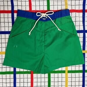 Vintage 60s / 70s Hang Ten Green Blue‎ Boardshorts Mini Shorts // Size XS